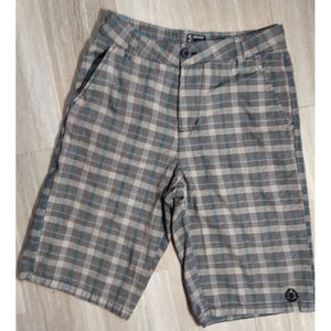 Truth Soul Armor Outdoor Plaid Shorts Mens 28 Gray and Teal Lightweight
